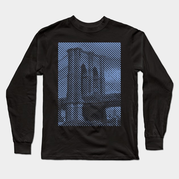 Brooklyn Bridge Blue Diagonal Line Image Long Sleeve T-Shirt by PelagiosCorner